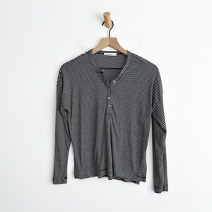 Marine Layer Henley Shirt Black White Stripes Long Sleeve Women's Size Small